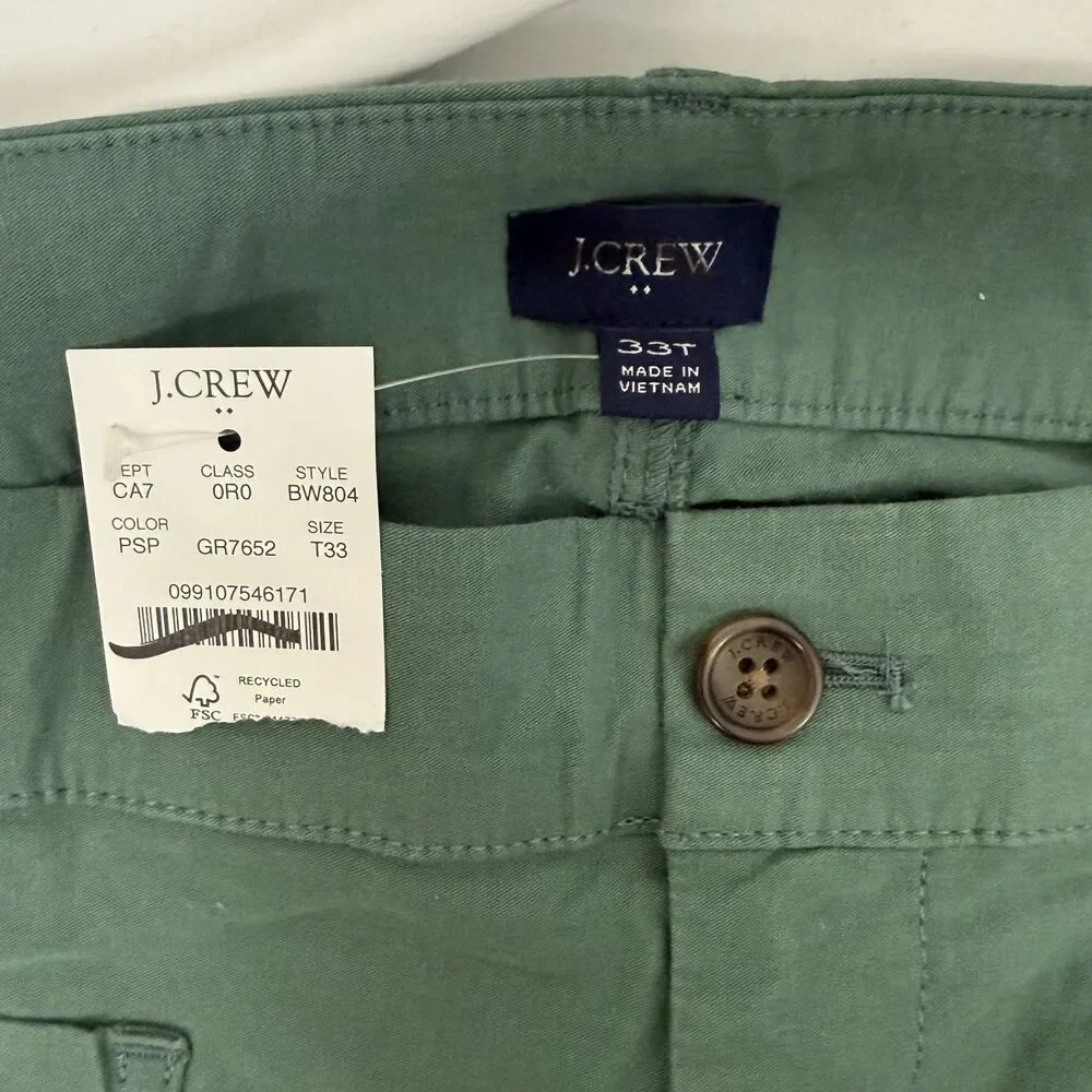 J.CREW Lizzie High Rise Linen Cotton Patch Pocket Wide Pant 33T Spinach NWT B93